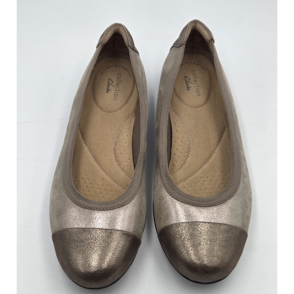 Clarks Womens Sara Orchid Flats‎ 8.5 Cap Toe Slip On Shoe Antique Silver Ballet